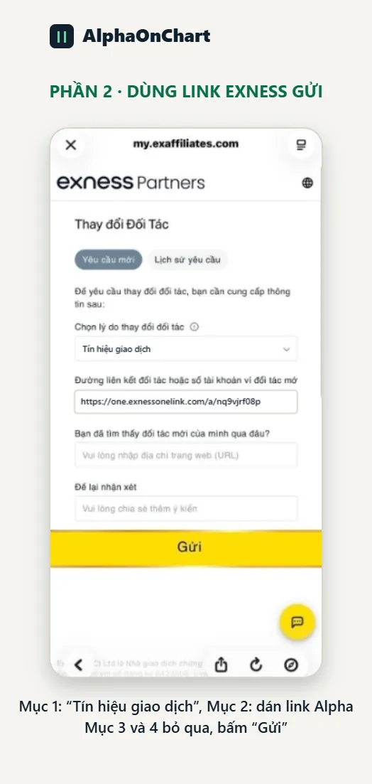 Phần 2: dùng link Exness gửi để nhập đối tác mới