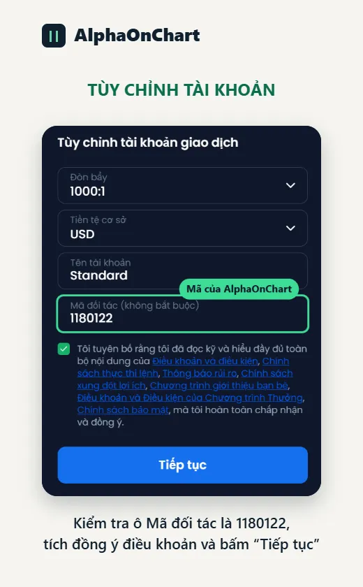 Điền mã đối tác của AlphaOnChart